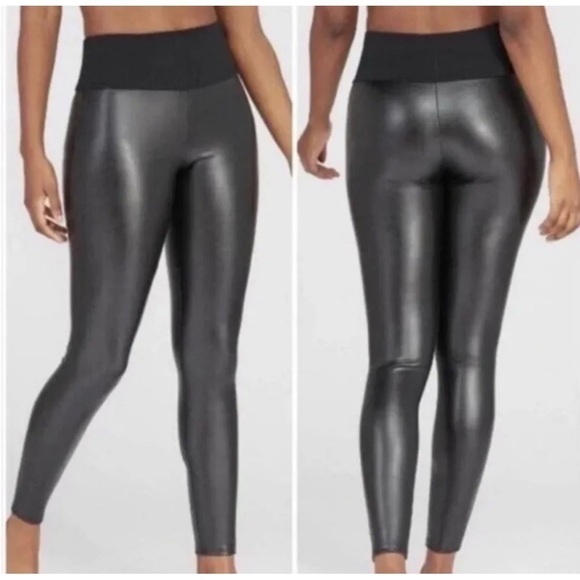 Spanx Assets Faux Leather Leggings Black Pants Smoothing Slimming Size Small - Picture 8 of 8